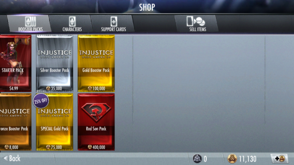 Card packs in Injustice