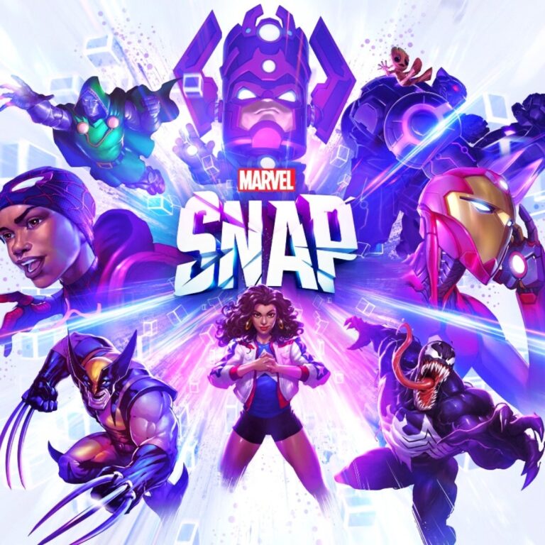 Marvel Snap cover image showing heroes and villains including Wolverine, Venom, America Chavez, Ironheart, Dr Doom, Miles Morales and Galactus